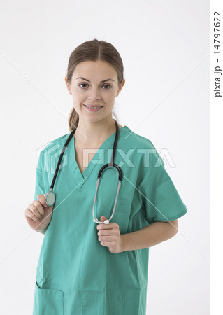 Portrait of healthcare worker wearing uniform and stethoscope. 14797622
