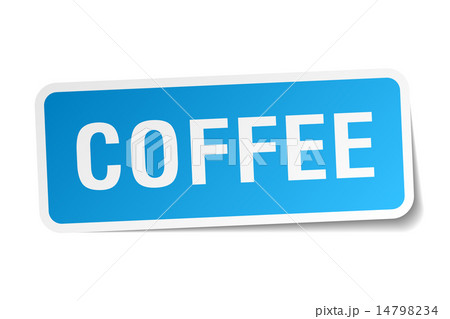 coffee blue square sticker isolated on white 14798234