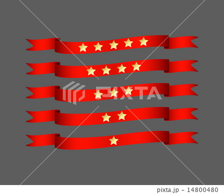 Red ribbon set with star - vector illustration 14800480
