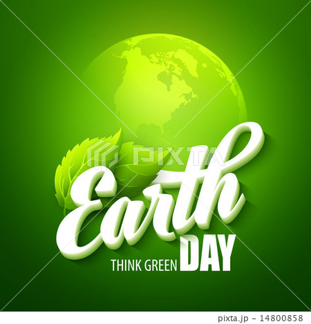 Earth Day. Vector illustration with the words, planets and green leaves 14800858
