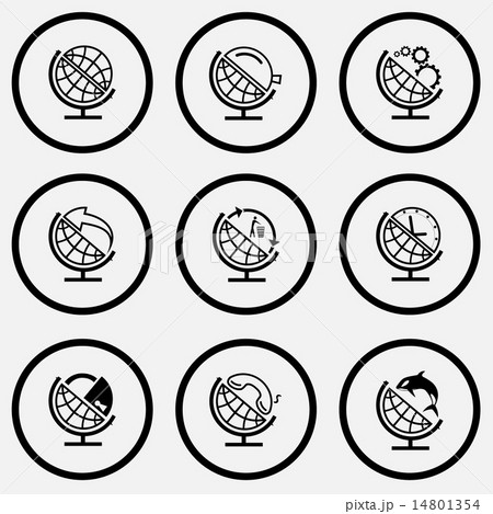 Schoo globe and loupe, and gears, and arrow, and recycling symbo Schoo globe and loupe, and gears, and arrow, and recycling symbo 14801354