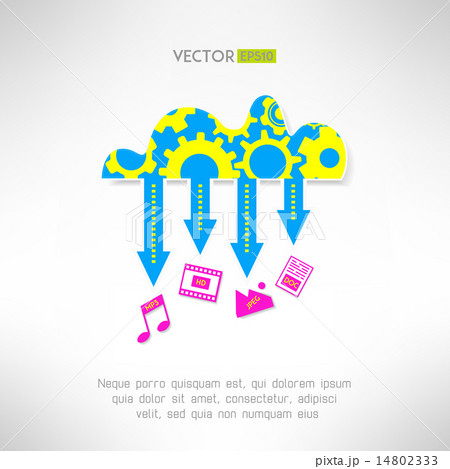 Cloud service icon with multimedia. Network technology and remote media storage concept. Vector illu 14802333