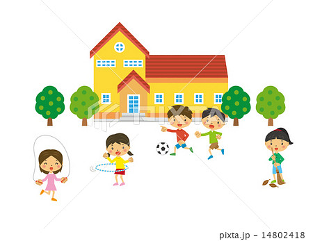 校庭で遊ぶ子供 二頭身 シリーズ のイラスト素材 14802418 Pixta
