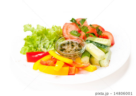 Fresh summer salad on white plate Fresh summer salad on white plate 14806001
