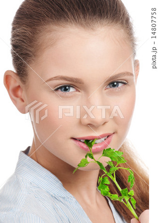 Young beauty woman with green parsley 14807758