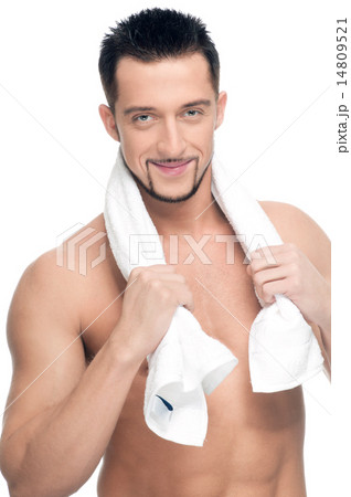 Young man with white towel. SPA. Isolated. Young man with white towel. SPA. Isolated. 14809521