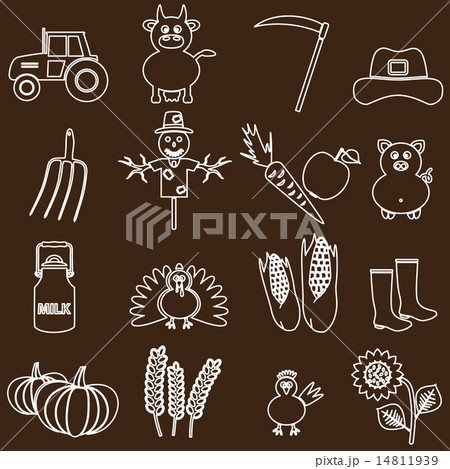 farm white and brown simple outline icons set  14811939