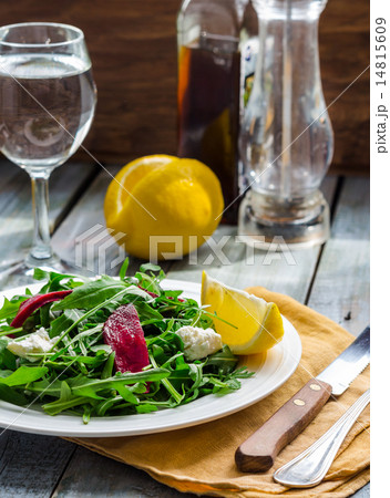 Fresh green salad with beets, goat cheese, olive 14815609