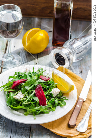 Fresh green salad with beets, goat cheese  14815615