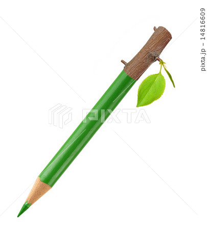 Eco green pencil with leaf 14816609
