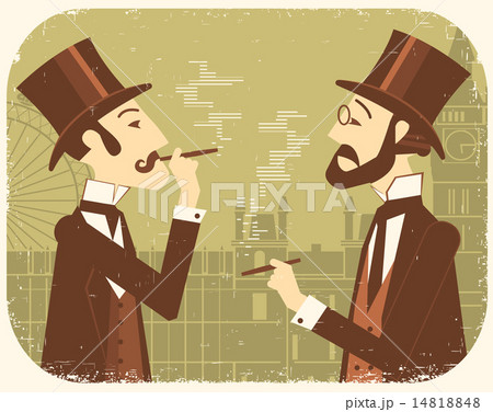 Gentlemen in bowler hats.Vintage London background 14818848