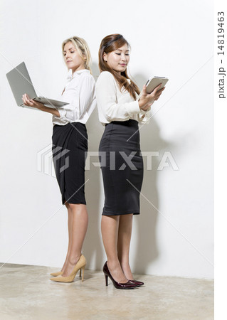 Business woman using laptop, low angle 14819463