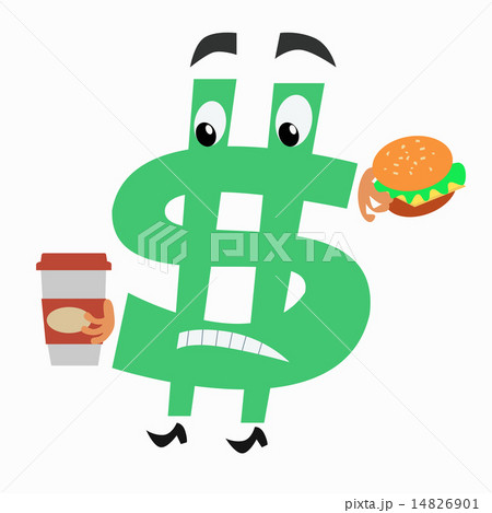 character dollar sign with hamburger and Cup of coffee 14826901