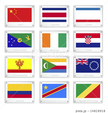 A Set of National Flags on Metal Texture Plates