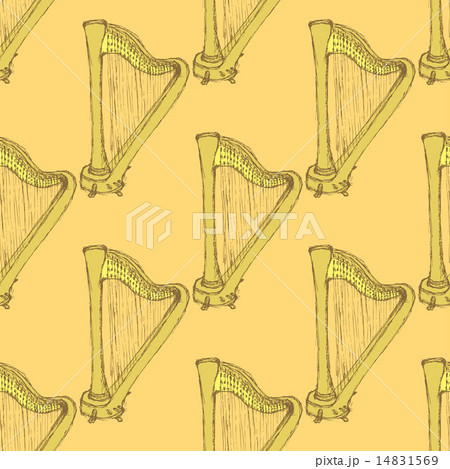 Sketch harp musical instrument in vintage style 14831569