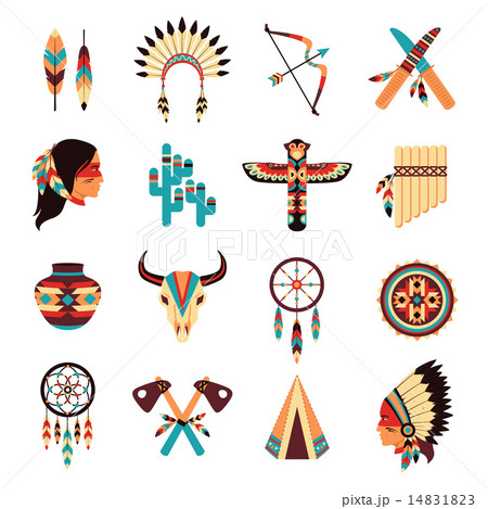 Ethnic american indigenous icons set 14831823