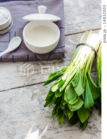 Ramson with sour cream and salt to the light board Ramson with sour cream and salt to the light board 14832003