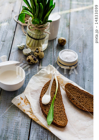 Ramson with rye bread and sour cream with salt 14833099
