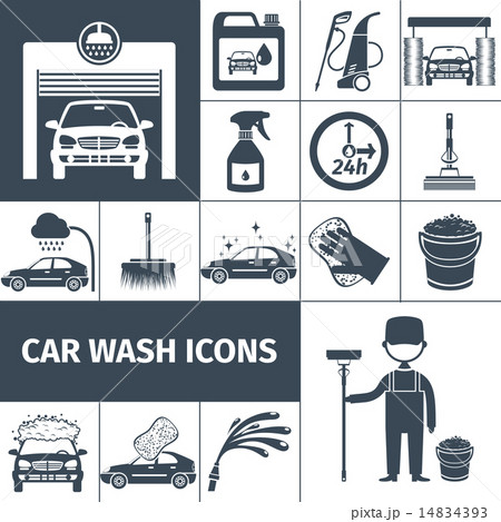 Car wash service icons set black 14834393