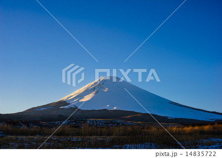 夕日を浴びる富士 14835722