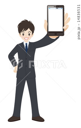 ビジネスマン スマートフォンを突き出す 画面空白のイラスト素材