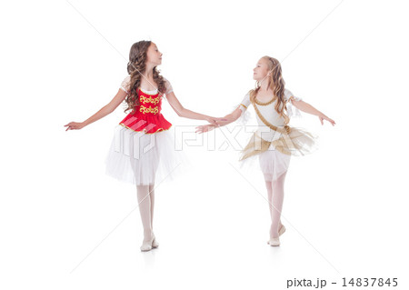 Two cute young ballerinas looking at each other 14837845