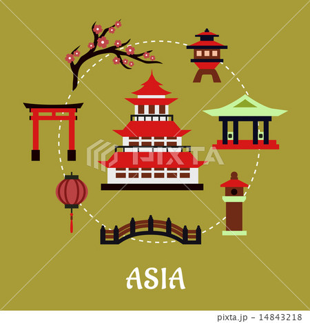 Japan architectural and cultural symbols flat icon Japan architectural and cultural symbols flat icon 14843218