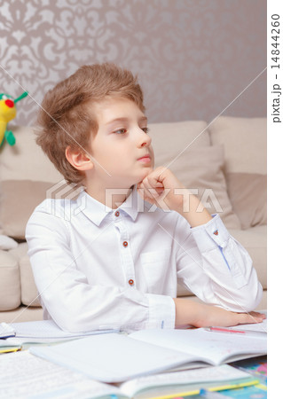 School boy doing home tasks 14844260