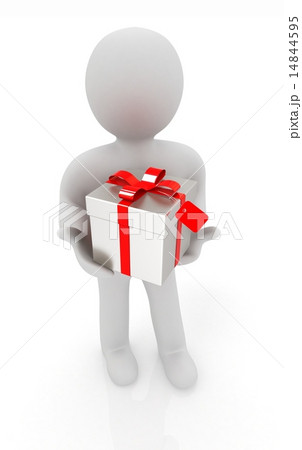 3d man and gift with red ribbon 3d man and gift with red ribbon 14844595
