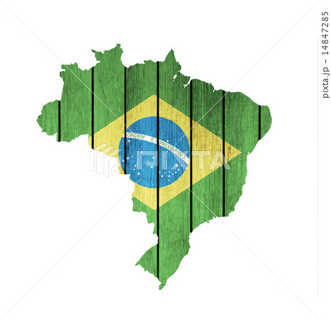 Brazilian Map With Wooden Flag 14847285