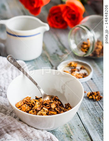 granola with nuts and dried fruits, flowers granola with nuts and dried fruits, flowers 14848206