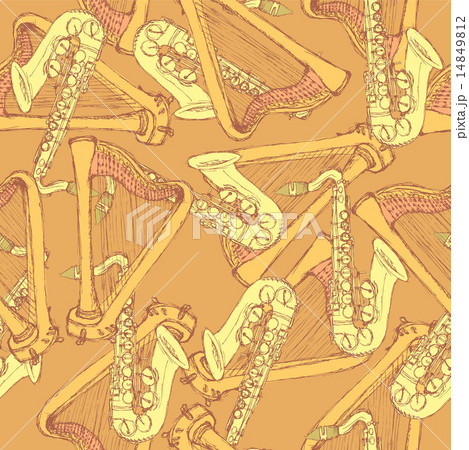 Sketch harp and saxophone in vintage style Sketch harp and saxophone in vintage style 14849812