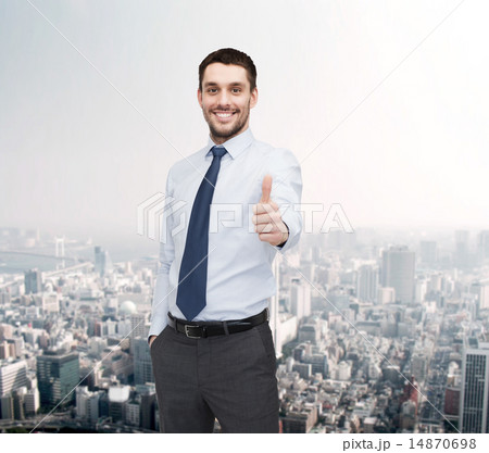 handsome businessman showing thumbs up 14870698