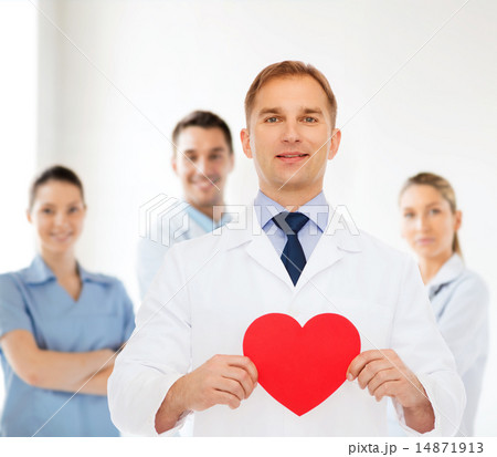 smiling male doctor with red heart smiling male doctor with red heart 14871913
