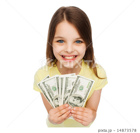 smiling little girl with dollar cash money smiling little girl with dollar cash money 14873578