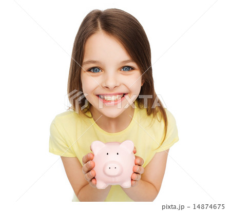beautiful little girl with piggy bank beautiful little girl with piggy bank 14874675