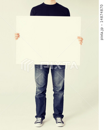 man showing white blank board man showing white blank board 14874870