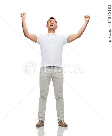 happy man with raised hands 14875183