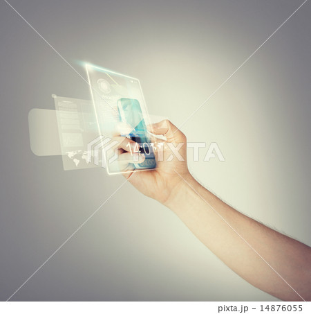 man hand with smartphone and virtual screen man hand with smartphone and virtual screen 14876055