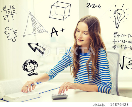 student girl with book, notebook and calculator 14876423