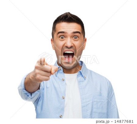 scared man shouting and pointing finger on you 14877681