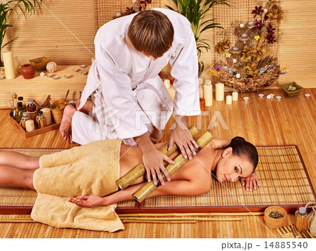 Woman getting bamboo massage. 14885540