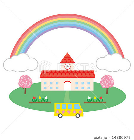 素材 虹 幼稚園 園バスのイラスト素材 14886972 Pixta