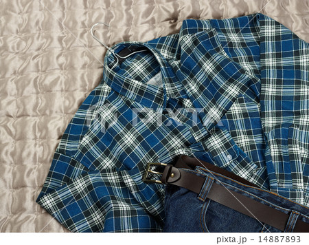 Checkered flannel shirt and jeans 14887893