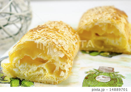 Homemade cheese pie slices on a tray 14889701