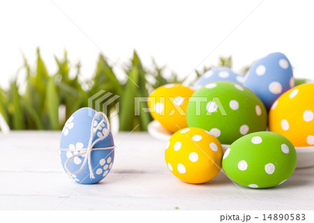 Easter Eggs with flower on Fresh Green Grass Easter Eggs with flower on Fresh Green Grass 14890583