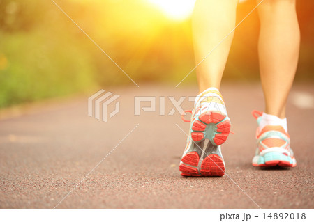 young fitness woman legs running at forest trail 14892018