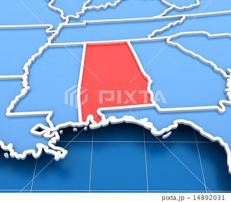 3d render of USA map with Alabama state highlighted 14892031