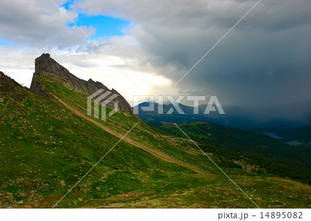 Mountain forest and cloudy sky 14895082