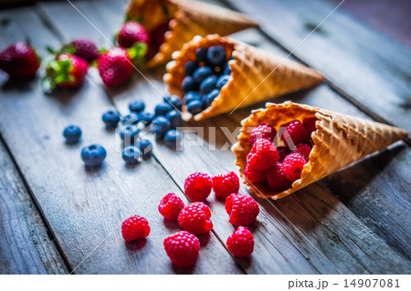 Berries in waffle cones Berries in waffle cones 14907081